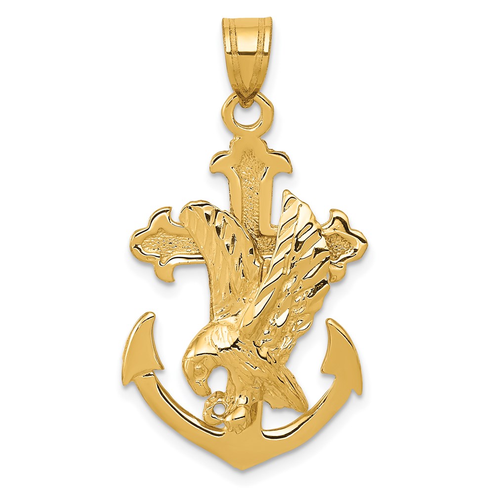 14k Mariners Cross w/Eagle Pendant Diamonds by