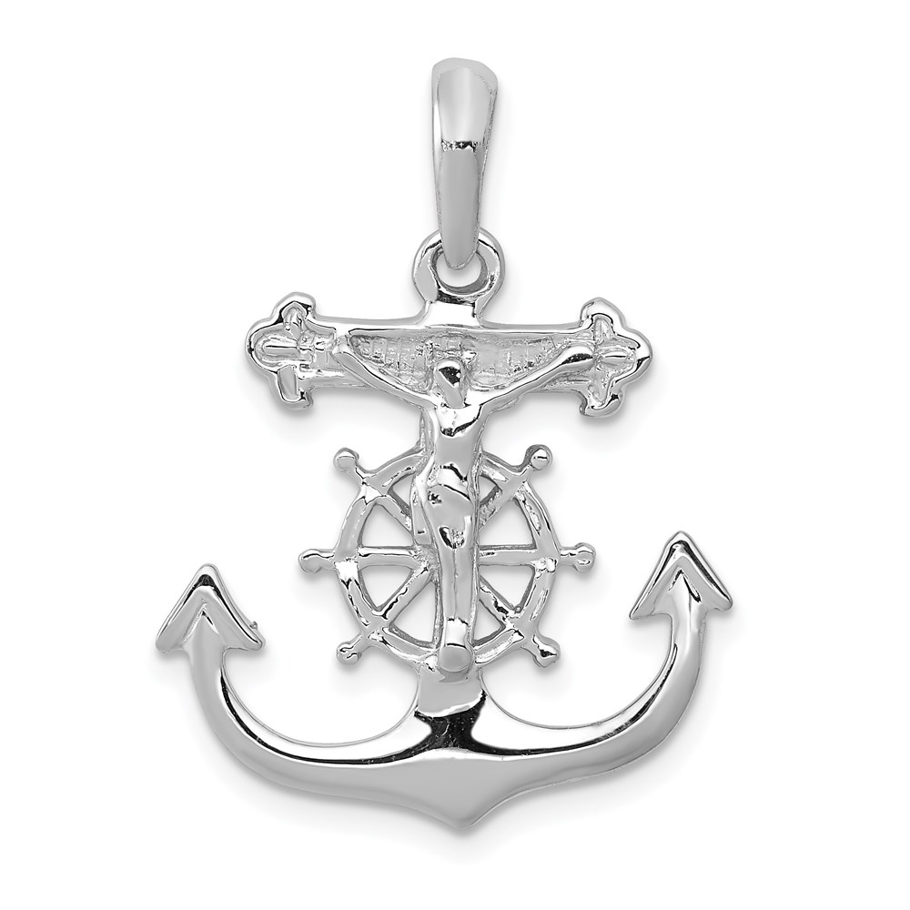 14k White Gold Mariner's Cross Pendant Diamonds by