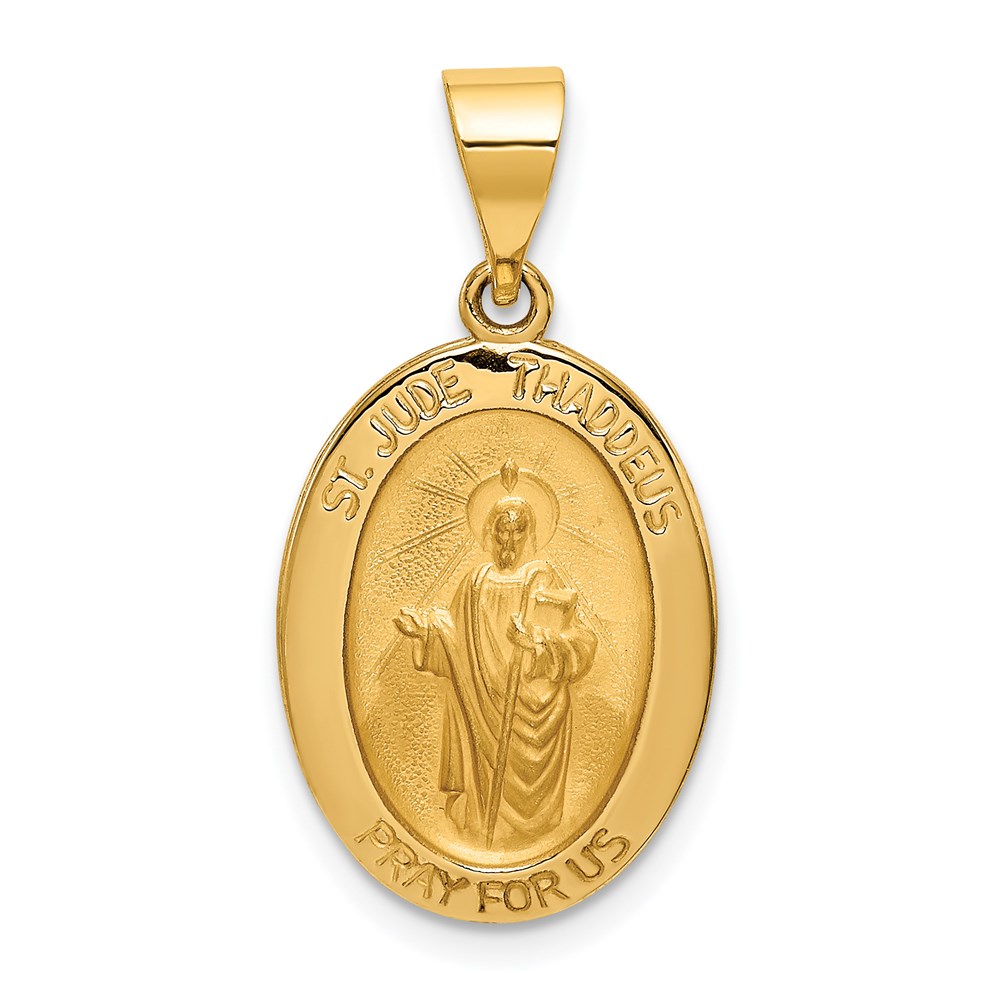 14k Polished and Satin St Jude Thaddeus Medal Hollow Pendant - Diamonds ...