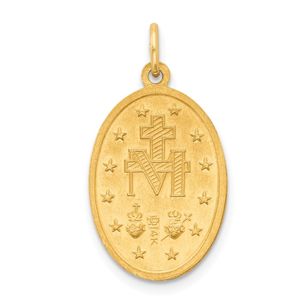 14k Yellow Gold Miraculous Medal Pendant - Solid Polished/Satin Oval Charm