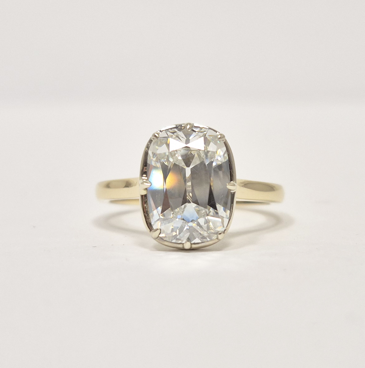 14k Yellow Gold Old Mine Cut 3.07 CT Lab Diamond Solitaire Georgian Bezel Ring