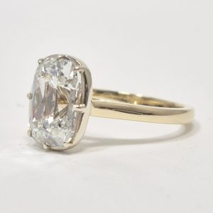 Alternative view of 14k Yellow Gold Old Mine Cut 3.07 CT Lab Diamond Solitaire Georgian Bezel Ring