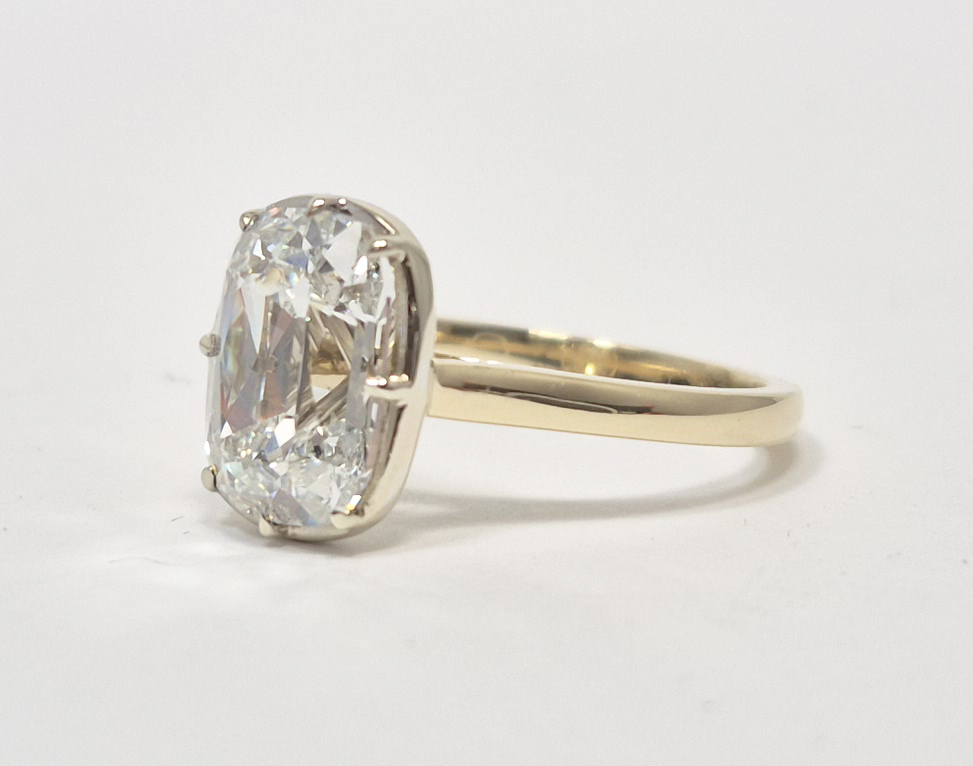14k Yellow Gold Old Mine Cut 3.07 CT Lab Diamond Solitaire Georgian Bezel Ring - Image 2
